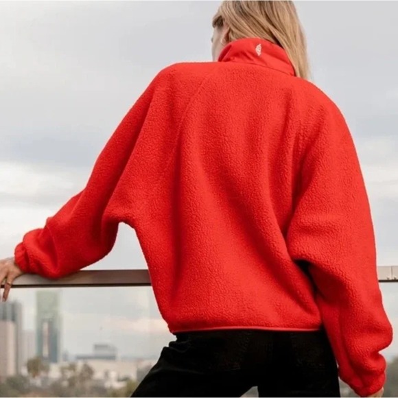 FP Movement Free People Hit The Slopes Fleece Pullover Sz L Snap Front Red Boxy - Picture 2 of 12